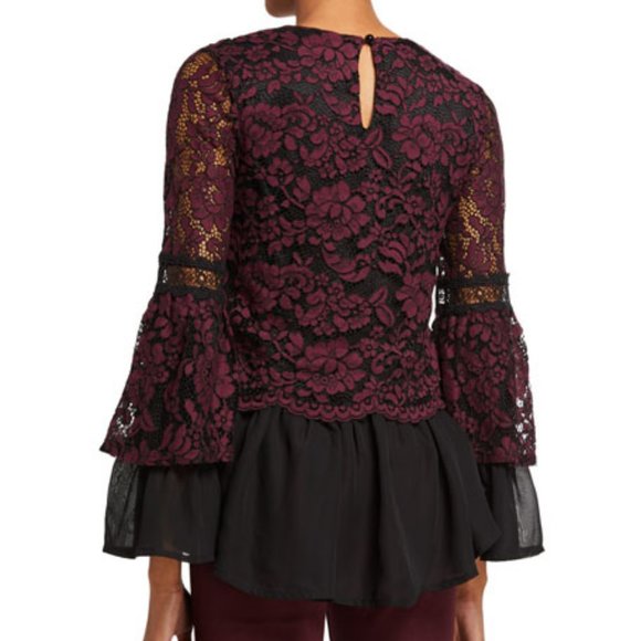 NWT Lumie Lace Bell Sleeve Peplum Blouse - Picture 2 of 7